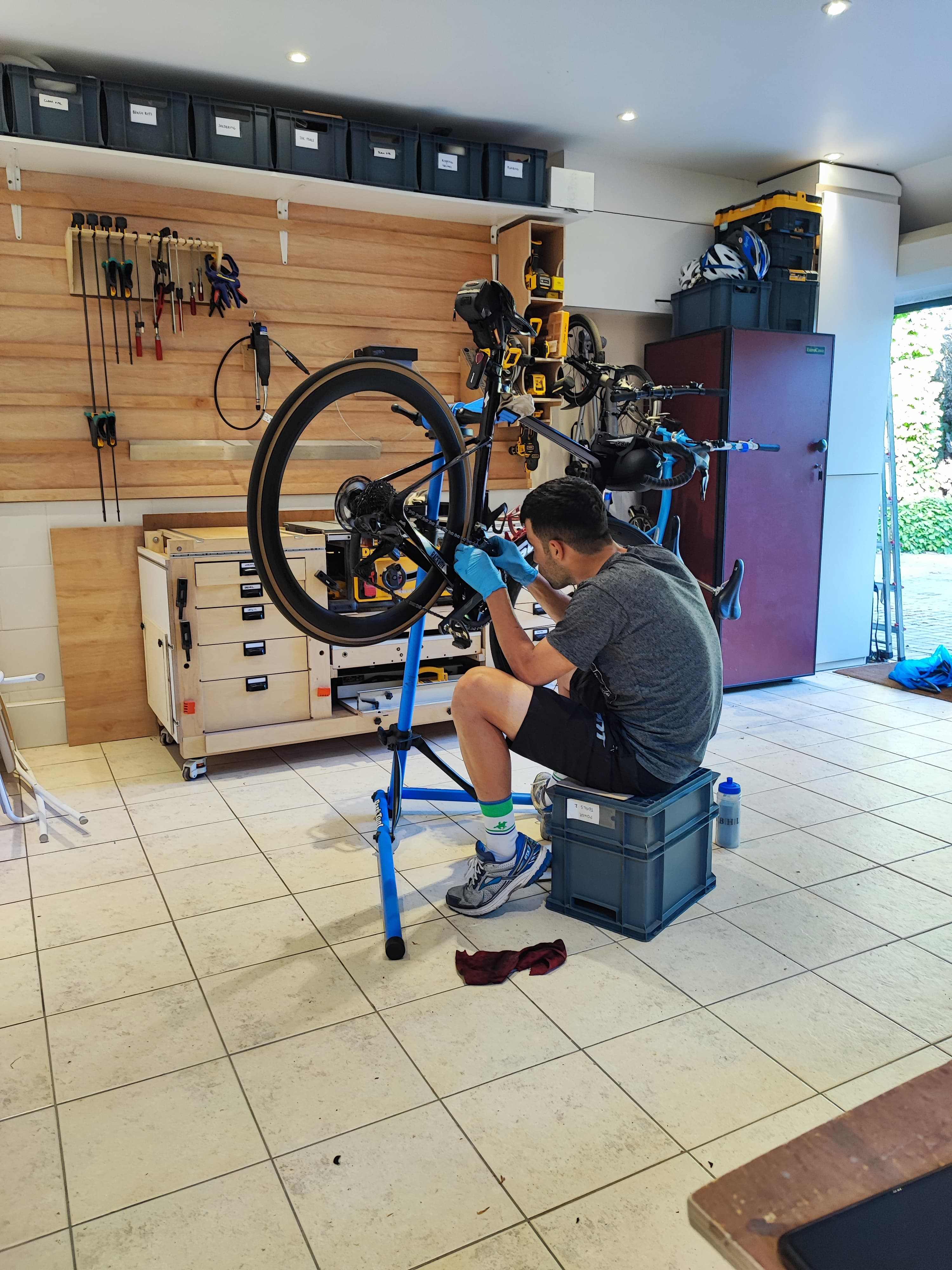 Mohammad's professional bike servicing with specialized tools